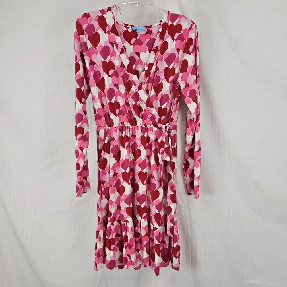 DRAPER JAMES RSVP Valentine's Day Hearts Long Sleeve Knit Wrap Dress-Small